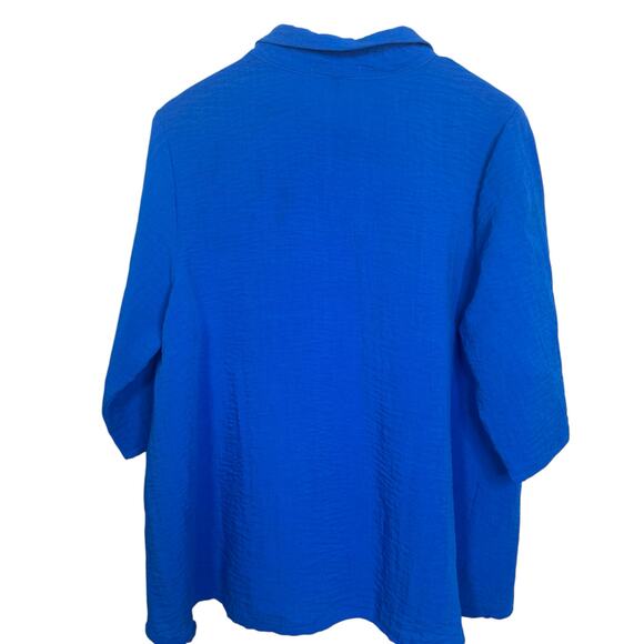 Yushi Size XL Made in USA Blue Large Buttons Lagen Look Blouse - Picture 5 of 7